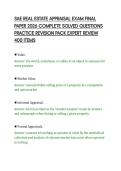SAE REAL ESTATE APPRAISAL EXAM FINAL&NewLine;PAPER 2026 COMPLETE SOLVED QUESTIONS&NewLine;PRACTICE REVISION PACK EXPERT REVIEW&NewLine;400 ITEMS
