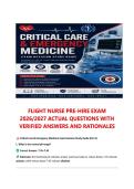 FLIGHT NURSE PRE-HIRE EXAM 2026-2027 ACTUAL QUESTIONS WITH VERIFIED ANSWERS AND RATIONALES