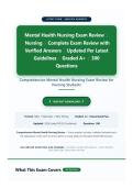 Mental Health Nursing Exam Review 2026&colon; 300 Verified Questions with Rationales & Why-Wrong Explanations &vert; Psychiatric Nursing NCLEX Prep &vert; Graded A&plus; &vert; Latest Guidelines