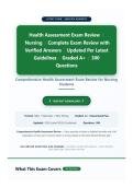 Health Assessment Exam Review &colon; 300 Verified Questions with Rationales & Why-Wrong Explanations &vert; NCLEX Physical Assessment Prep &vert; Graded A&plus; &vert; Latest Guidelines&NewLine;&NewLine;