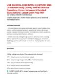 UNE GENERAL CHEMISTRY II MIDTERM 2026 &vert; Complete Study Guide &vert; Verified Practice Questions&comma; Correct Answers & Detailed Explanations &vert; Latest Exam Prep PDF