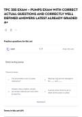 TPC 305 EXAM &ndash; PUMPS EXAM WITH CORRECT ACTUAL QUESTIONS AND CORRECTLY WELL DEFINED ANSWERS LATEST ALREADY GRADED A&plus;