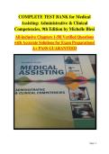 Medical Assisting &ndash; Administrative & Clinical Competencies 9th Edition by Michelle Blesi &vert; Complete Test Bank with Verified Answers & Rationales &vert; Exam Preparation Study Guide
