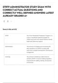 STRTP ADMINISTRATOR STUDY EXAM WITH CORRECT ACTUAL QUESTIONS AND CORRECTLY WELL DEFINED ANSWERS LATEST ALREADY GRADED A&plus;