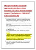 Michigan Residential Real Estate &NewLine;Appraiser Practice Examination &NewLine;Questions And Correct Answers &lpar;Verified &NewLine;Answers&rpar; Plus Rationales 2026 Q&A &vert; &NewLine;Instant Download Pdf 