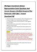 Michigan Investment Adviser &NewLine;Representative Exam Questions And &NewLine;Correct Answers &lpar;Verified Answers&rpar; Plus &NewLine;Rationales 2026 Q&A &vert; Instant &NewLine;Download Pdf
