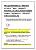 Michigan Maintenance & Alteration &NewLine;Contractor Practice Examination &NewLine;Questions And Correct Answers &lpar;Verified &NewLine;Answers&rpar; Plus Rationales 2026 Q&A &vert; &NewLine;Instant Download Pdf 