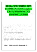 FLORIDA JURISPRUDENCE EXAM &NewLine;2026&sol;2027 &vert; Physical Therapy Laws &NewLine;& Rules &vert; Verified Q&A &vert; Pass &NewLine;Guaranteed - A&plus; Graded