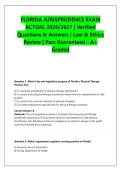 FLORIDA JURISPRUDENCE EXAM &NewLine;ACTUAL 2026&sol;2027 &vert; Verified &NewLine;Questions & Answers &vert; Law & Ethics &NewLine;Review &vert; Pass Guaranteed - A&plus; &NewLine;Graded