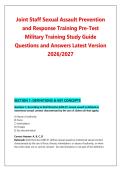 Joint Staff Sexual Assault Prevention &NewLine;and Response Training Pre-Test &NewLine;Military Training Study Guide &NewLine;Questions and Answers Latest Version &NewLine;2026&sol;2027