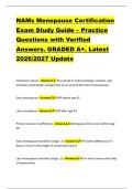 NAMs Menopause Certification &NewLine;Exam Study Guide &ndash; Practice &NewLine;Questions with Verified &NewLine;Answers&period; GRADED A&plus;&period; Latest &NewLine;2026&sol;2027 Update 