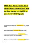 NCLE Test Review Exam Study &NewLine;Guide &ndash; Practice Questions with &NewLine;Verified Answers&period; GRADED A&plus;&period; &NewLine;Latest 2026&sol;2027 Update 