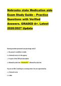 Nebraska state Medication aide &NewLine;Exam Study Guide &ndash; Practice &NewLine;Questions with Verified &NewLine;Answers&period; GRADED A&plus;&period; Latest &NewLine;2026&sol;2027 Update 