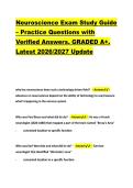 Neuroscience Exam Study Guide &ndash; Practice Questions with &NewLine;Verified Answers&period; GRADED A&plus;&period; &NewLine;Latest 2026&sol;2027 Update 