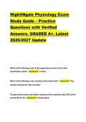 NightiNgale Physiology Exam &NewLine;Study Guide &ndash; Practice &NewLine;Questions with Verified &NewLine;Answers&period; GRADED A&plus;&period; Latest &NewLine;2026&sol;2027 Update 