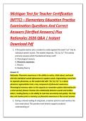 Michigan Test for Teacher Certification &NewLine;&lpar;MTTC&rpar; &ndash; Elementary Education Practice &NewLine;Examination Questions And Correct &NewLine;Answers &lpar;Verified Answers&rpar; Plus &NewLine;Rationales 2026 Q&A &vert; Instant &NewLine;Download Pdf 