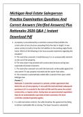 Compilation Bundle for Michigan Real Estate Salesperson Examination Questions And Correct Answers &lpar;Verified Answers&rpar; Plus Rationales 2026 Q&A &vert; Instant Download Pdf