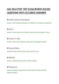 AHA PALS POST TEST EXAM REVIEW SOLVED&NewLine;QUESTIONS WITH ACCURATE ANSWERS