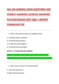 ASA 104 GENERAL EXAM QUESTIONS AND &NewLine;CORRECT ANSWERS &lpar;VERIFIED ANSWERS&rpar; &NewLine;PLUS RATIONALES 2027 Q&A &vert; INSTANT &NewLine;DOWNLOAD PDF