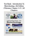 Test Bank - Introduction to Biotechnology&comma; 4th Edition &lpar;Thieman&comma; 2019&rpar;&comma; Chapter 1-13 &vert; All Chapters