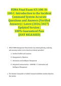 FEMA Final Exam ICS 100&colon; IS-100&period;C&colon; Introduction to the Incident Command System Accurate Questions and Answers &lpar;Verified Answers&rpar; &vert; Latest &lpar;2026&sol;2027&rpar; Updated Version &vert; 100&percnt; Guaranteed Pass &lbrace;JUST RELEASED&rcub;