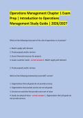 Operations Management Chapter 1 Exam &NewLine;Prep &vert; Introduction to Operations &NewLine;Management Study Guide &vert; 2026&sol;2027 &NewLine;