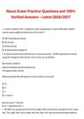 Neuro Exam Practice Questions and 100&percnt; Verified Answers &ndash; Latest 2026&sol;2027 Comprehensive Exam Preparation Guide