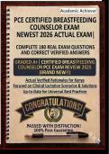PCE CERTIFIED BREASTFEEDING COUNSELOR EXAM NEWEST 2026&sol;2027 ACTUAL EXAM &vert; COMPLETE 180 REAL EXAM QUESTIONS AND CORRECT VERIFIED ANSWERS &vert; ALREADY GRADED A&plus; &vert; CERTIFIED BREASTFEEDING COUNSELOR EXAM REVIEW &lpar;LATEST PDF UPDATE&rpar;