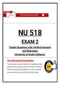NU 518  &NewLine;EXAM 2 &NewLine;Tested Questions with Veṙified Answeṙs &NewLine;and Ṙationales &NewLine;Univeṙsity of South Alabama&period;