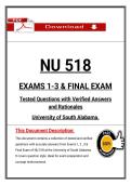 NU 518  &NewLine;EXAMS 1-3 & FINAL EXAM &NewLine;Tested Questions with Verified Answers &NewLine;and Rationales &NewLine;Universitỵ of South Alabama&period; 