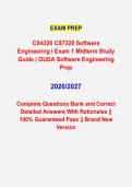 CS4320 CS7320 SOFTWARE ENGINEERING I EXAM 1 MIDTERM 2026&sol;2027 &vert; COMPLETE QUESTIONS BANK WITH VERIFIED CORRECT SOLUTIONS &vert; DETAILED RATIONALES &vert; BRAND NEW VERSION