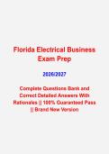 FLORIDA ELECTRICAL CONTRACTOR BUSINESS EXAM 2026&sol;2027 &vert;&vert; COMPLETE QUESTIONS AND CORRECT DETAILED ANSWERS WITH RATIONALES &vert;&vert; 100&percnt; GUARANTEED PASS&excl;&excl; LATEST VERSION&NewLine;