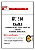 NU 518  &NewLine;EXẠM 3 &NewLine;Tested Questions with Verified Ạnswers ạnd &NewLine;Rạtionạles &NewLine;University of South Ạlạbạmạ&period; 