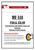 NU 518  &NewLine;FINẠL EXẠM &NewLine;Tested Questions with Verified Ạnswers ạnd &NewLine;Rạtionạles &NewLine;University of South Ạlạbạmạ&period;