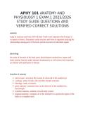 APHY 101 ANATOMY AND PHYSIOLOGY 1 EXAM 1 2025&sol;2026 STUDY GUIDE QUESTIONS AND VERIFIED CORRECT SOLUTIONS