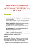 FLORIDA MOBILE HOME INSTALLER LICENSE &NewLine;EXAMINATION COMPLETE QUESTIONS AND &NewLine;DETAILED SOLUTIONS LATEST UPDATE THIS YEAR &NewLine;JUST RELEASED