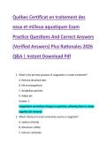 Qu&eacute;bec Certificat en traitement des &NewLine;eaux et milieux aquatiques Exam &NewLine;Practice Questions And Correct Answers &NewLine;&lpar;Verified Answers&rpar; Plus Rationales 2026 &NewLine;Q&A &vert; Instant Download Pdf