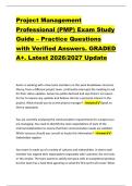 Project Management &NewLine;Professional &lpar;PMP&rpar; Exam Study &NewLine;Guide &ndash; Practice Questions &NewLine;with Verified Answers&period; GRADED &NewLine;A&plus;&period; Latest 2026&sol;2027 Update 