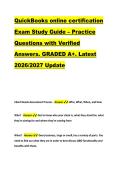 QuickBooks online certification &NewLine;Exam Study Guide &ndash; Practice &NewLine;Questions with Verified &NewLine;Answers&period; GRADED A&plus;&period; Latest &NewLine;2026&sol;2027 Update 