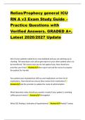 Relias&sol;Prophecy general ICU &NewLine;RN A v3 Exam Study Guide &ndash; &NewLine;Practice Questions with &NewLine;Verified Answers&period; GRADED A&plus;&period; &NewLine;Latest 2026&sol;2027 Update 