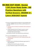 RN HESI EXIT EXAM - Version &NewLine;1 &lpar;V1&rpar; Exam Study Guide&ndash; 160 &NewLine;Practice Questions with &NewLine;Verified Answers&period; GRADED A&plus;&period; &NewLine;Latest 2026&sol;2027 Update 