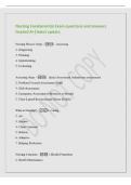 Nursing Fundamental Exam questions and answers&NewLine;Graded A&plus;&vert;latest update&NewLine;Nursing Process Steps - 1&period; Assessing&NewLine;2&period; Diagnosing&NewLine;3&period; Planning&NewLine;4&period; Implementing&NewLine;5&period; Evaluating&NewLine;Assessing Steps - 
