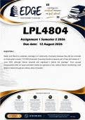 LPL4804 Assignment 1 &lpar;ANSWERS&rpar; Semester 2 2026 - DISTINCTION GUARANTEED
