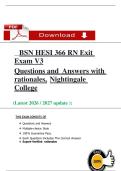 BSN HESI 366 RN Exit &NewLine;Exam V3 &NewLine;Questions and  Answers with &NewLine;rationales&comma;   Nightingale &NewLine;College &NewLine;&lpar;Latest 2026 &sol; 2027 update &rpar;&colon; 