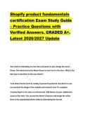Shopify product fundamentals &NewLine;certification Exam Study Guide &ndash; Practice Questions with &NewLine;Verified Answers&period; GRADED A&plus;&period; &NewLine;Latest 2026&sol;2027 Update 
