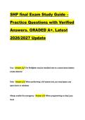 SHP final Exam Study Guide &ndash; &NewLine;Practice Questions with Verified &NewLine;Answers&period; GRADED A&plus;&period; Latest &NewLine;2026&sol;2027 Update 