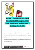 CCRM &lpar;California Certified Residential Manager&rpar; Exam Questions and Answers &vert; 250&plus; Practice Questions &vert; Fair Housing&comma; Property Management&comma; Leasing&comma; Budgeting & California Landlord-Tenant Law