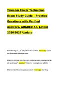Telecom Tower Technician &NewLine;Exam Study Guide &ndash; Practice &NewLine;Questions with Verified &NewLine;Answers&period; GRADED A&plus;&period; Latest &NewLine;2026&sol;2027 Update 