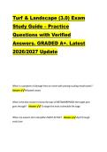 Turf & Landscape &lpar;3&period;0&rpar; Exam &NewLine;Study Guide &ndash; Practice &NewLine;Questions with Verified &NewLine;Answers&period; GRADED A&plus;&period; Latest &NewLine;2026&sol;2027 Update 