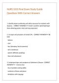 NURS 1010 Final Exam Study Guide Questions With Correct Answers